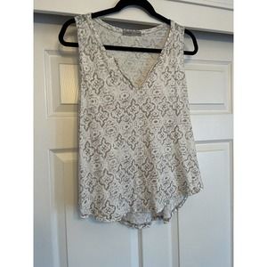 Athleta Top Womens XLarge Newport Medallion Racerback Tank Ivory Tan 100% Linen
